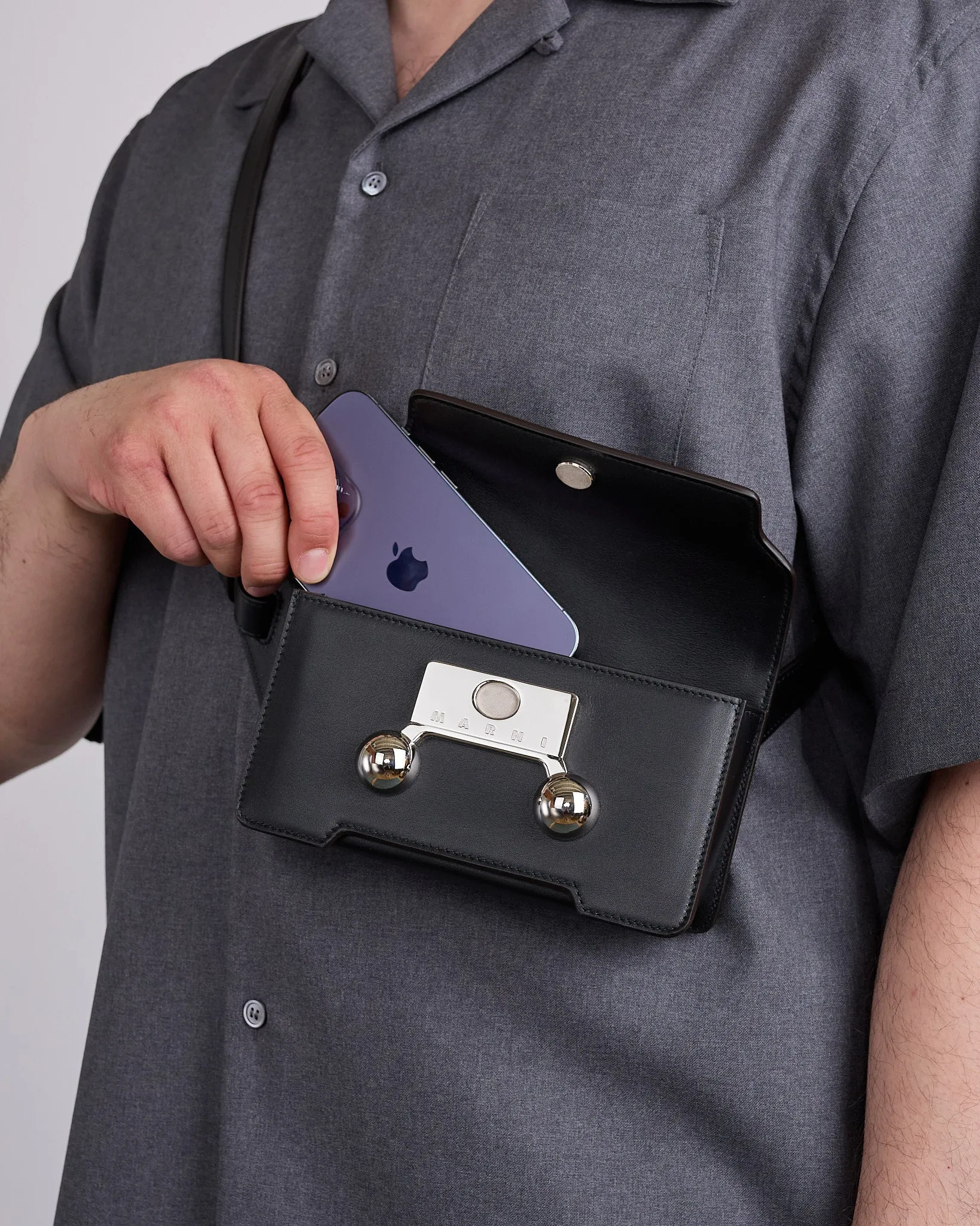 Marni Trunkaroo Leather Crossbody Bag Black