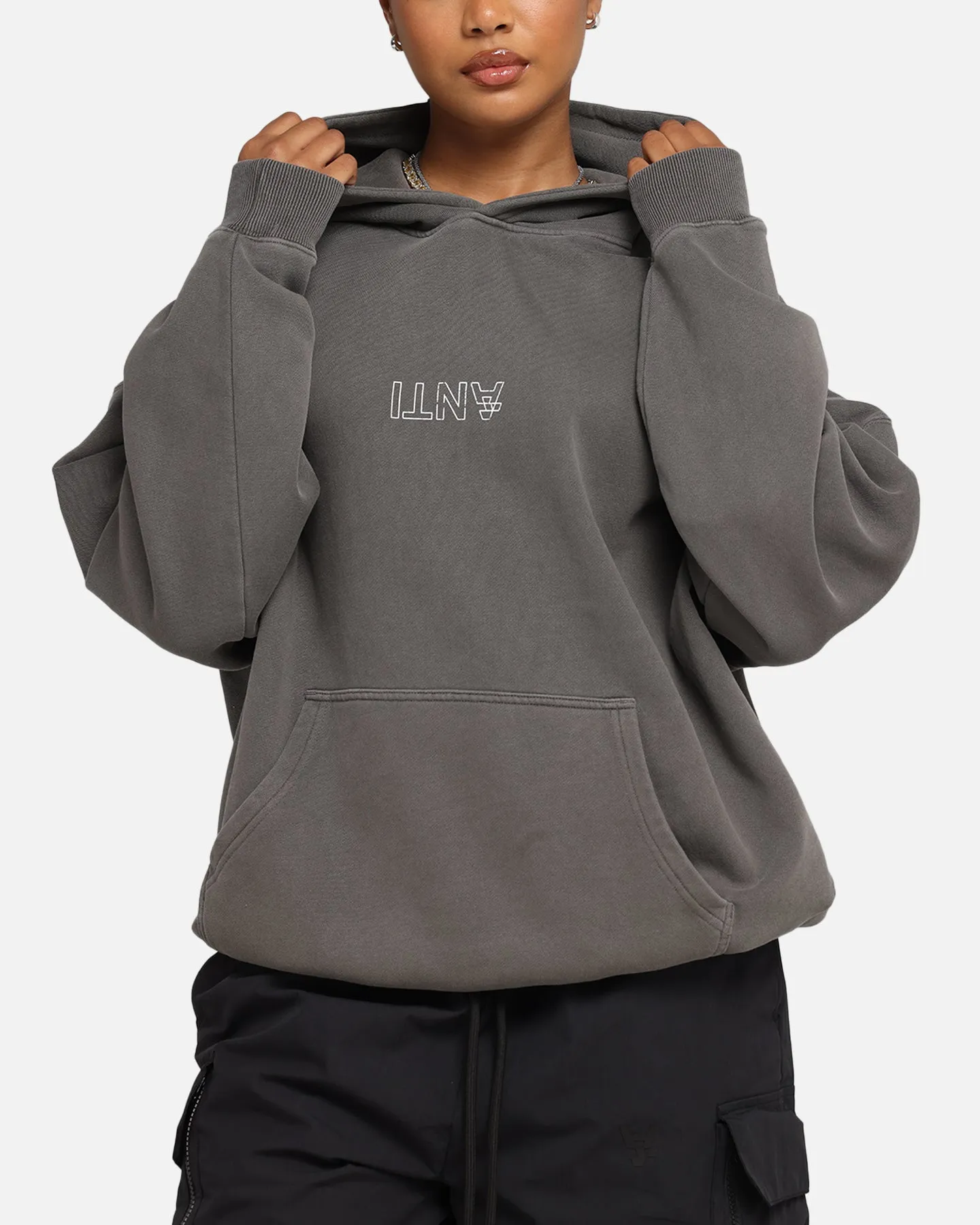 The Anti Order Truth In Chaos Boxy Hoodie Washed Charcoal