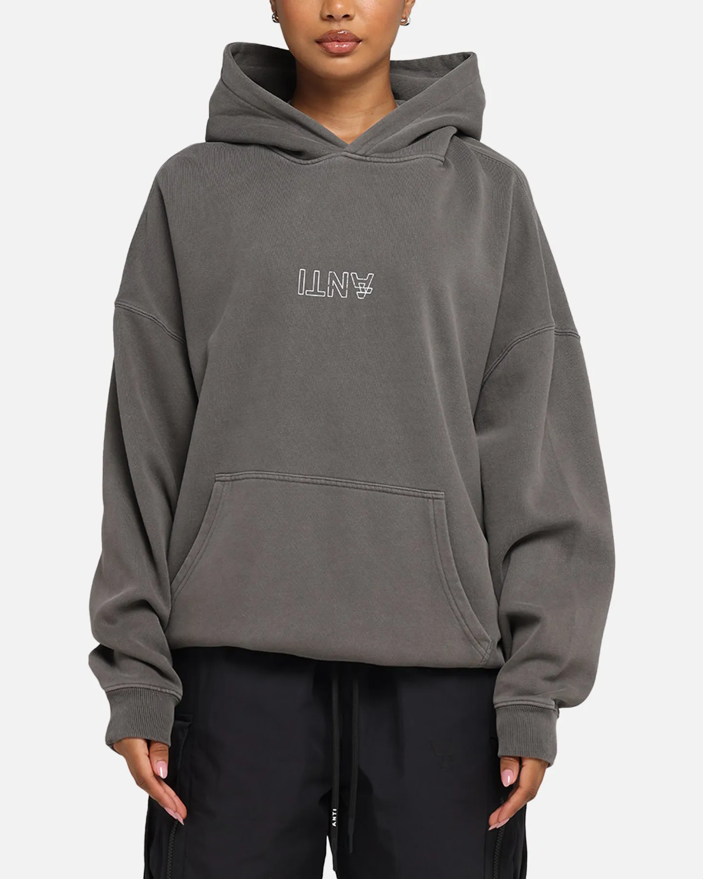 The Anti Order Truth In Chaos Boxy Hoodie Washed Charcoal