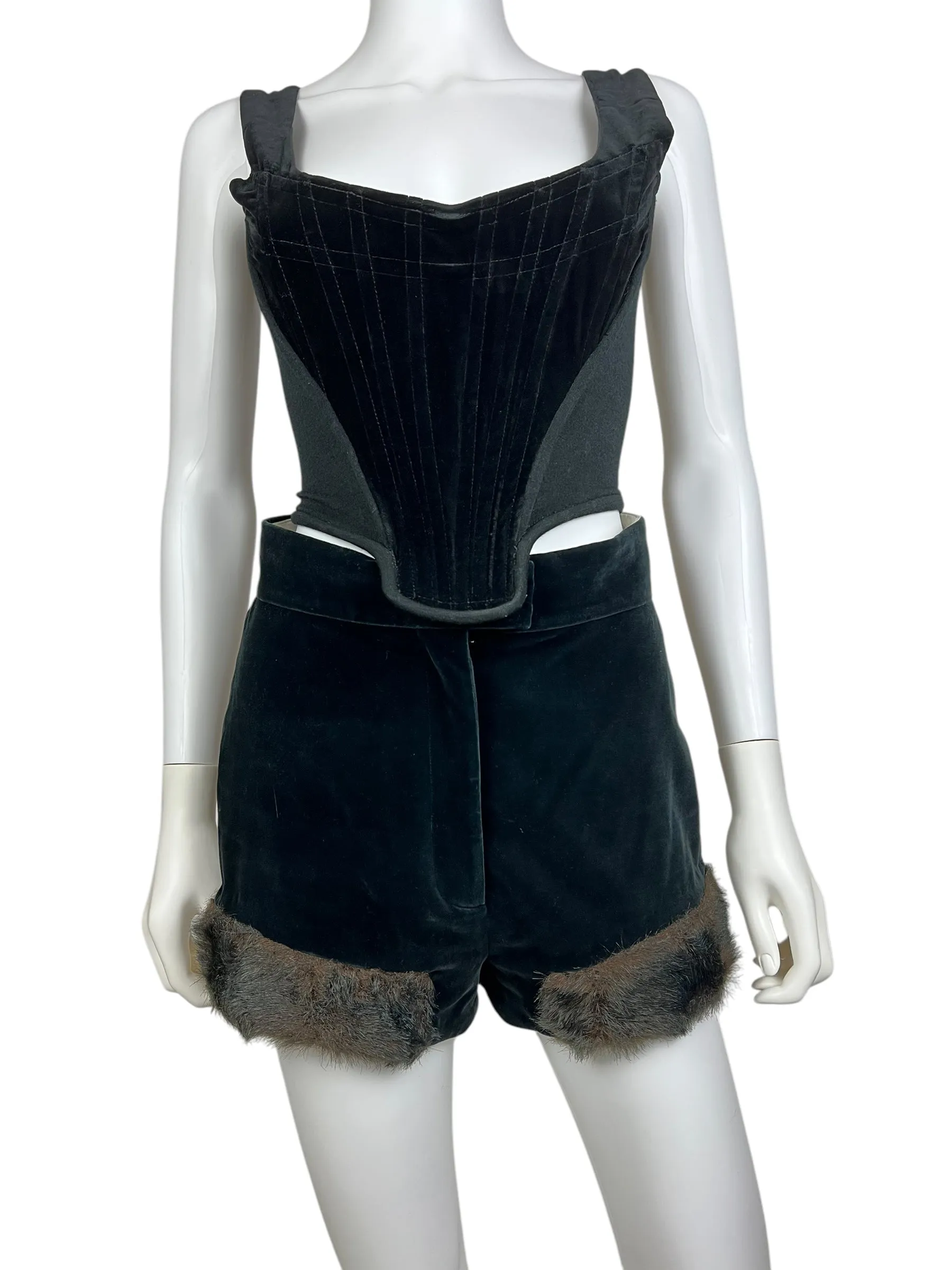 Vivienne Westwood F/W 2014 faux fur trim velvet shorts. F/W 1991 re-edition