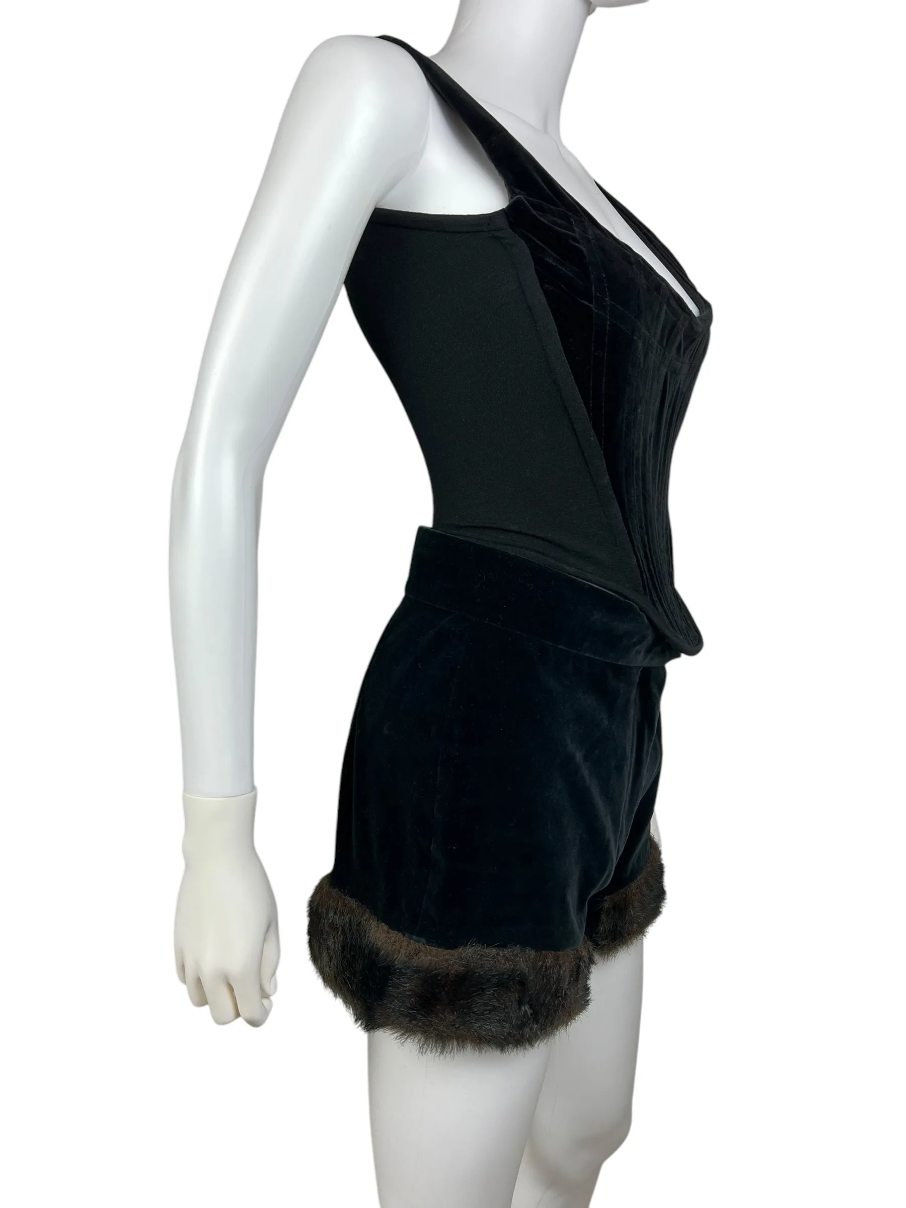 Vivienne Westwood F/W 2014 faux fur trim velvet shorts. F/W 1991 re-edition