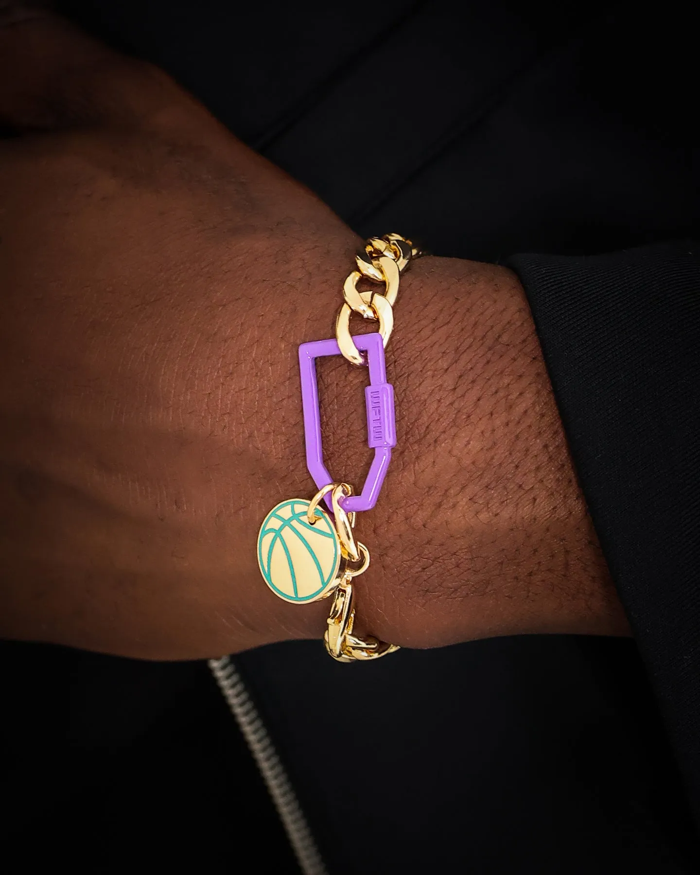 Wild For The Weekend Slam Dunk Basketball Bracelet Gold/Purple/Teal